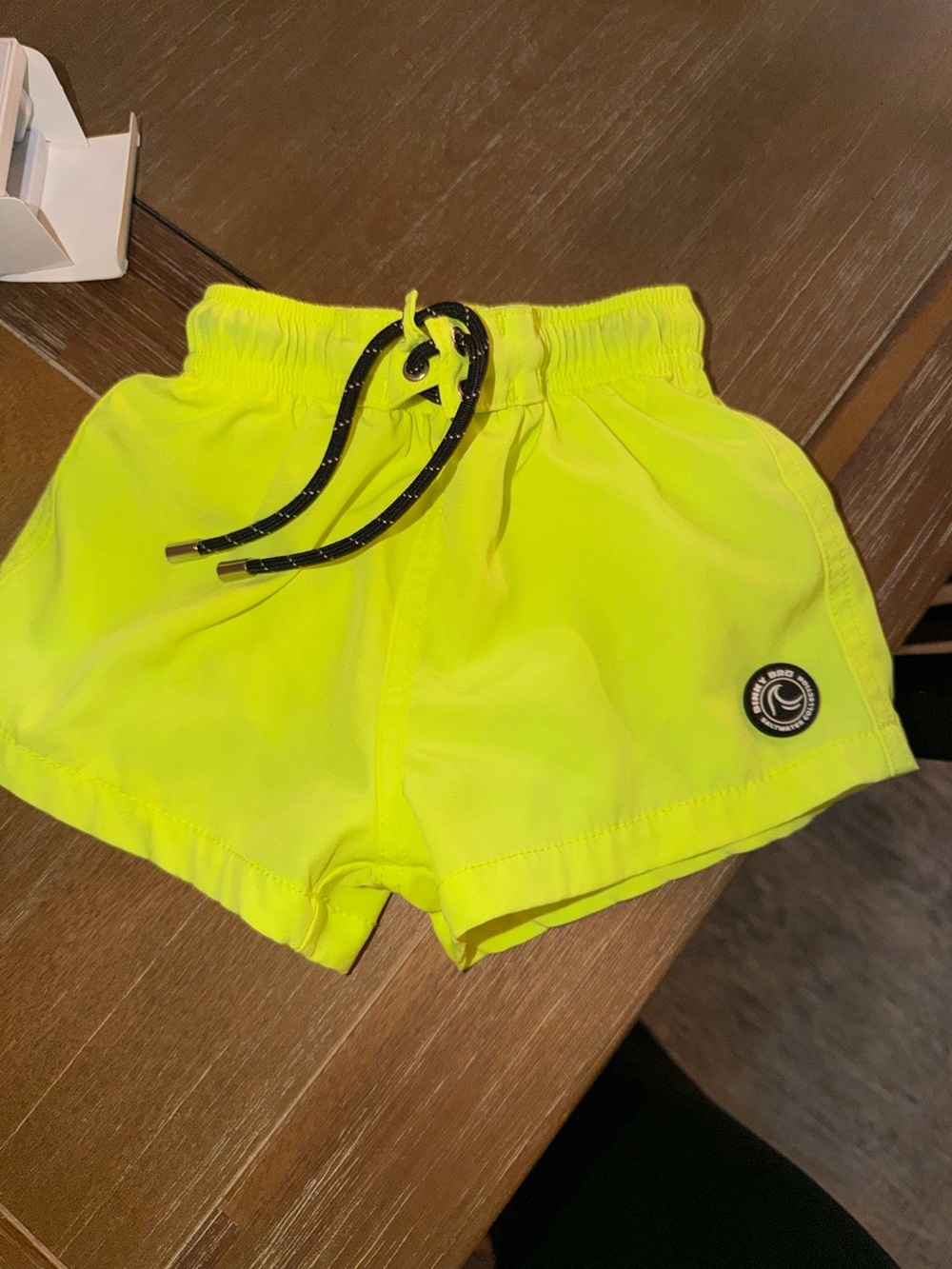 Neon Yellow Kids Swim Shorts with Contrast Drawstring